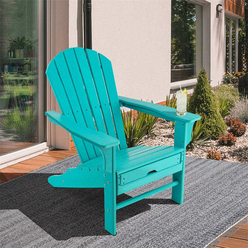 Outdoor HDPE Adirondack Chair, Weather Resistant Fire Pit Chair with Retractable Ottoman & 330 LBS Capacity for Patio, Backyard, Poolside