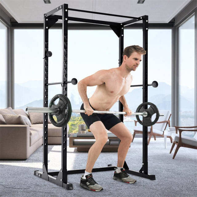 Heavy Duty Adjustable Power Rack, Multifunctional Squat Cage with Chin-Up Bars & Dumbbell Rack, Strength Training Power Cage for Home Gym Fitness