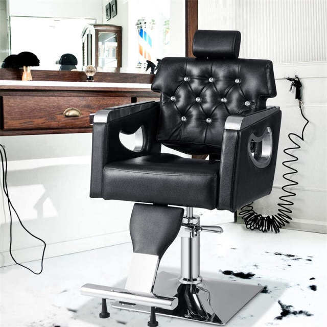 Reclining Salon Chair, Heavy Duty Barber Chair with Hydraulic Pump, Height Adjustable, 360° Swivel & PVC Leather Padded for Home/Salon/Tattoo Studio