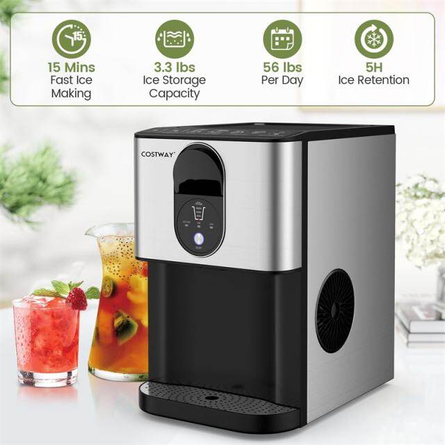 Self-Dispensing Countertop Nugget Ice Maker, 56LBS/24H Soft Chewable Ice, Self-Cleaning, Portable Stainless Steel Ice Machine for Home Office, Parties