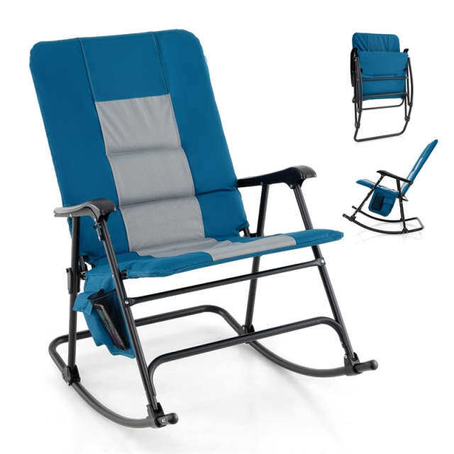 Oversized Folding Rocking Chair with Padded Seat & Metal Frame, Portable Patio Lounge Rocker for Camping, Backyard, 500 lbs Capacity