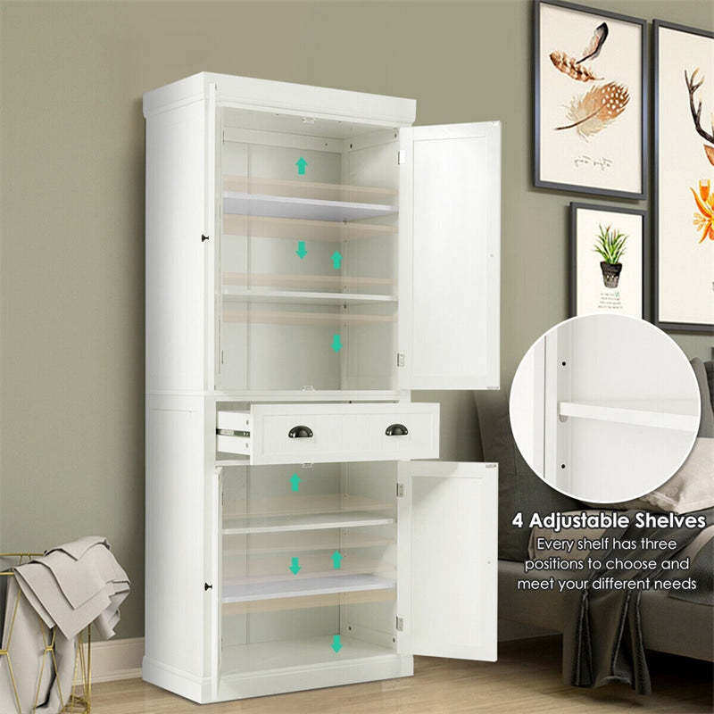 72" H Kitchen Pantry Cabinet, Freestanding Cupboard Traditional Large Tall Storage Cabinet with Drawers, Adjustable Shelves for Living Room