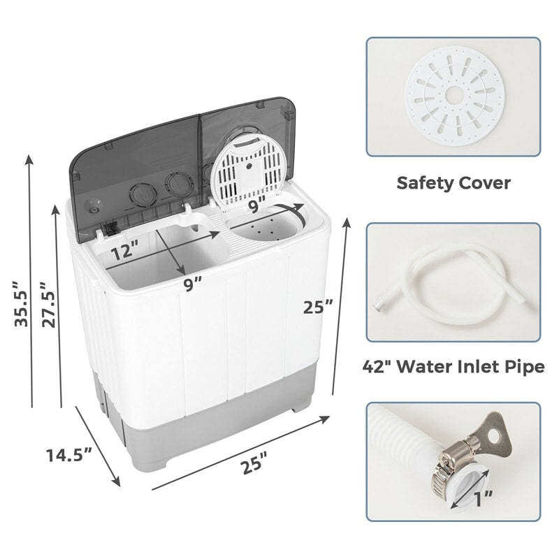 Portable Washing Machine, Twin Tub 22LBS Capacity Compact Laundry Washer Spin Dryer Combo with Control Knobs & Drain Pump for Apartment, RV