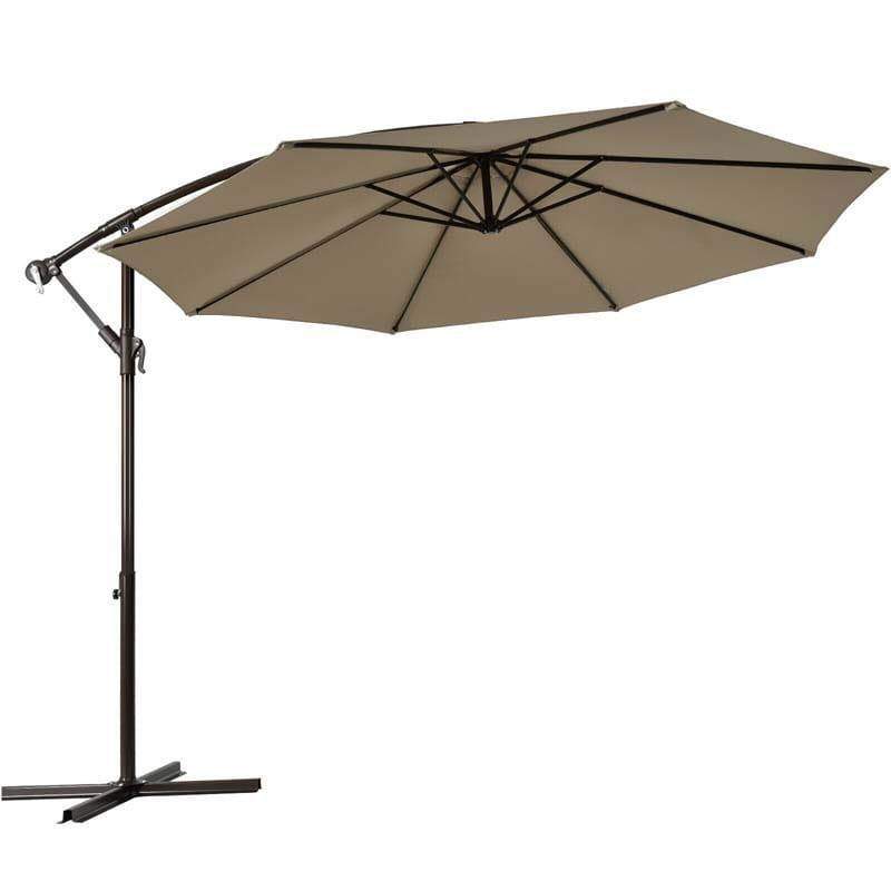 10ft Hanging Umbrella Offset Patio Sun Shade Umbrella Outdoor Market Umbrella Tilt Adjustment Cantilever Umbrella with Crank & Cross Base