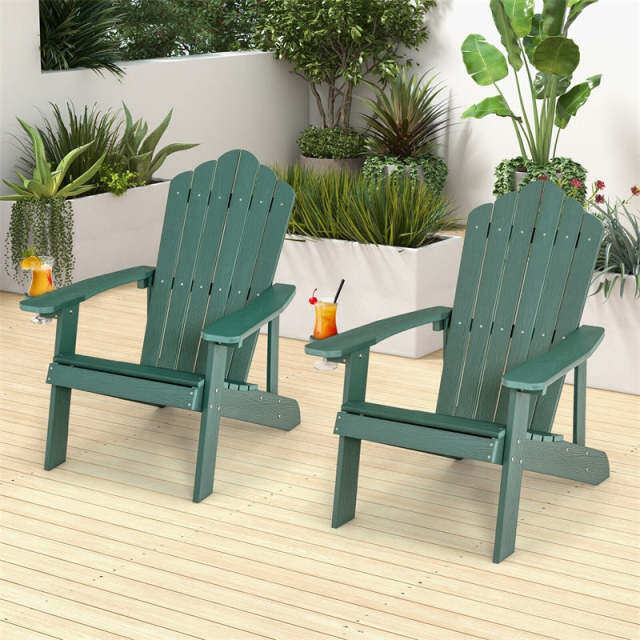 Outdoor HIPS Adirondack Chair, Weather Resistant Wood Fire Pit Chair with Hidden Cup Holder & 380 LBS Capacity for Patio, Backyard, Garden