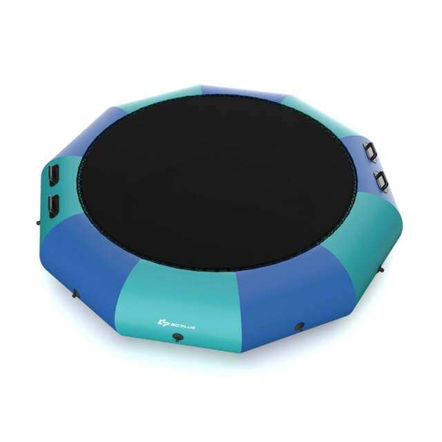 12FT Inflatable Water Trampoline, Recreational Water Bouncer with Electric Pump, Safety Ropes & Rope Ladder for Lakes & Pools