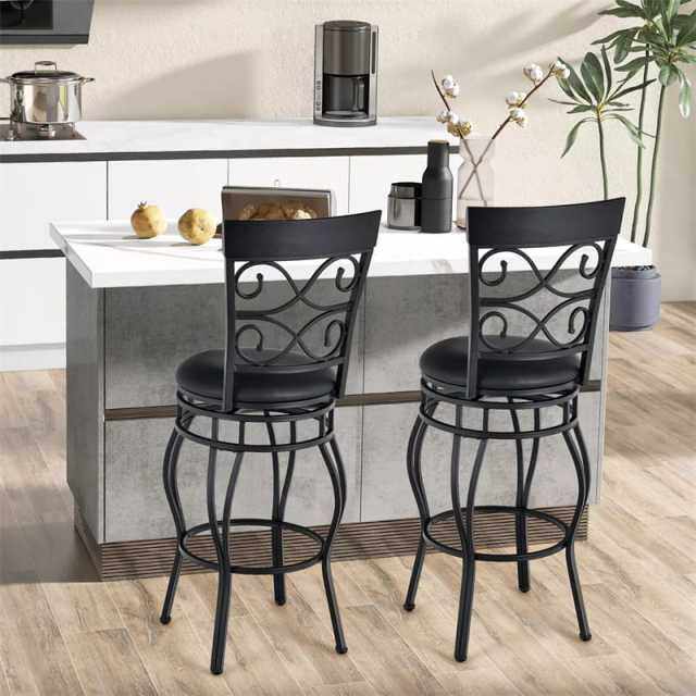 Vintage Metal Swivel Bar Stools Set of 4, 30" Bar Height Barstools with Back, PU Leather Padded Seat & 300lbs Capacity for Kitchen Island, Pub