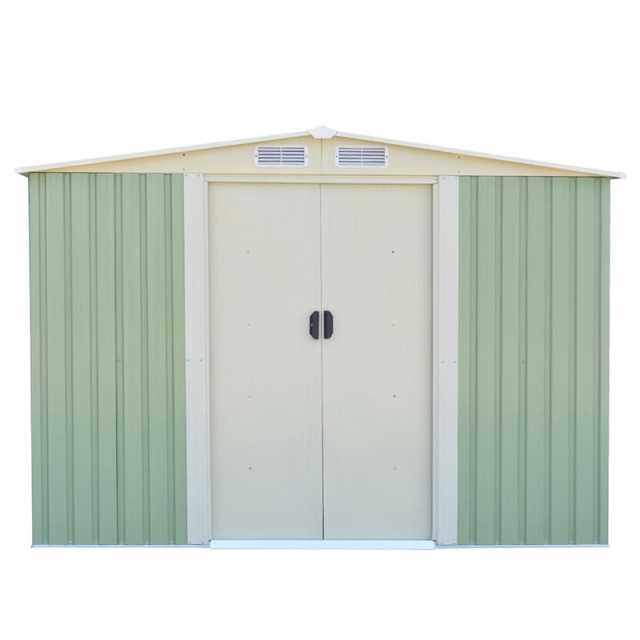 8ft x 8ft Galvanized Steel Outdoor Storage Shed Heavy Duty Garden Tool Storage House with Sliding Door