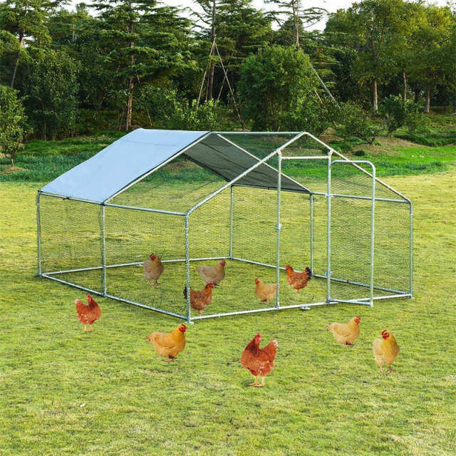 10' x 13‘ Large Metal Chicken Coop, Walk-in Poultry Cage Hen Run House Shade Cage with Waterproof Cover for Outdoor Backyard Farm