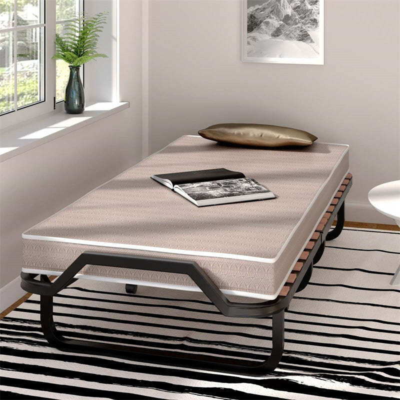 Portable Rollaway Bed, Folding Guest Bed with 4" Memory Foam Mattress & Sturdy Metal Frame on Wheels for Adults, Made in Italy