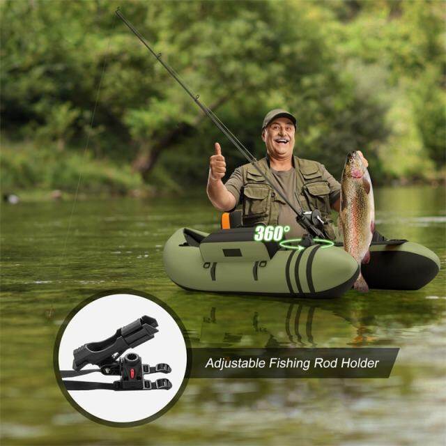 Fishing Float Tube, Inflatable Fishing Boat with Pump, Paddle, Fish Ruler, Flippers, Storage Pockets, Portable Backpack Belly Boat, Holds 350LBS