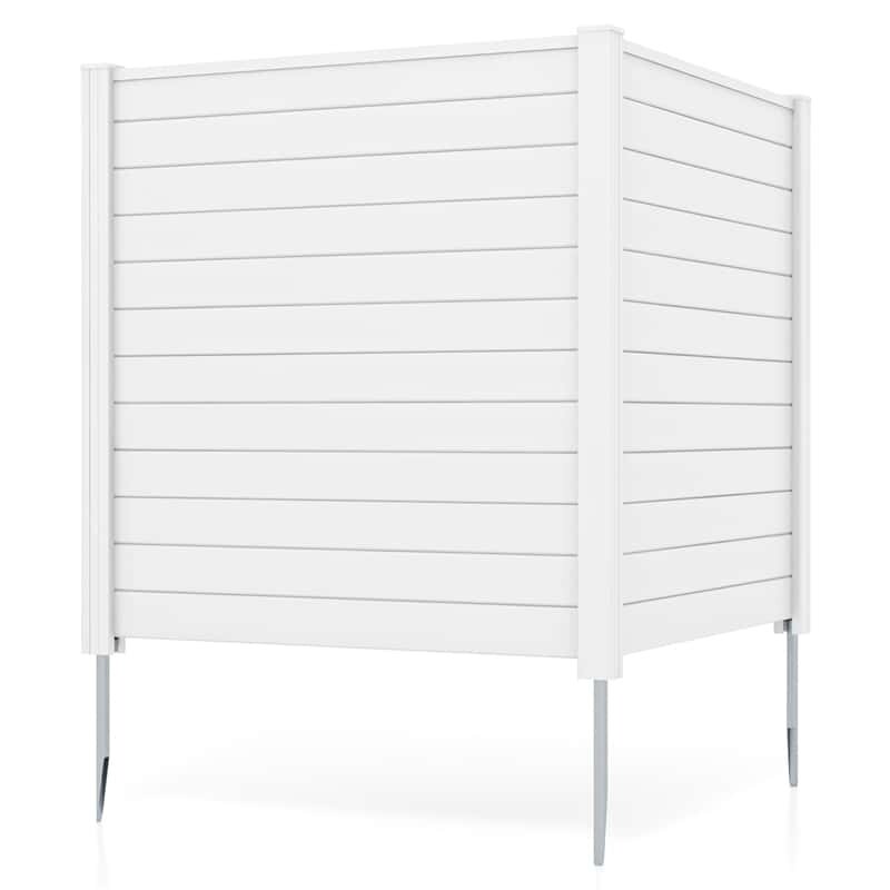 Air Conditioner Fence 2 Panels, 48"H Outdoor Vinyl Privacy Screen with Metal Stakes, Trash Can Enclosure Decorative Garden Fence for Patio, Lawn