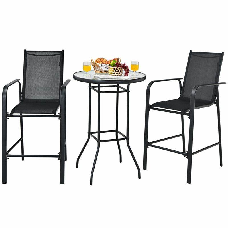 3-Piece Patio Bar Set, Outdoor Bar Height Bistro Set with 2 Chairs & Tempered Glass Top Table for Backyard, Garden, Lawn