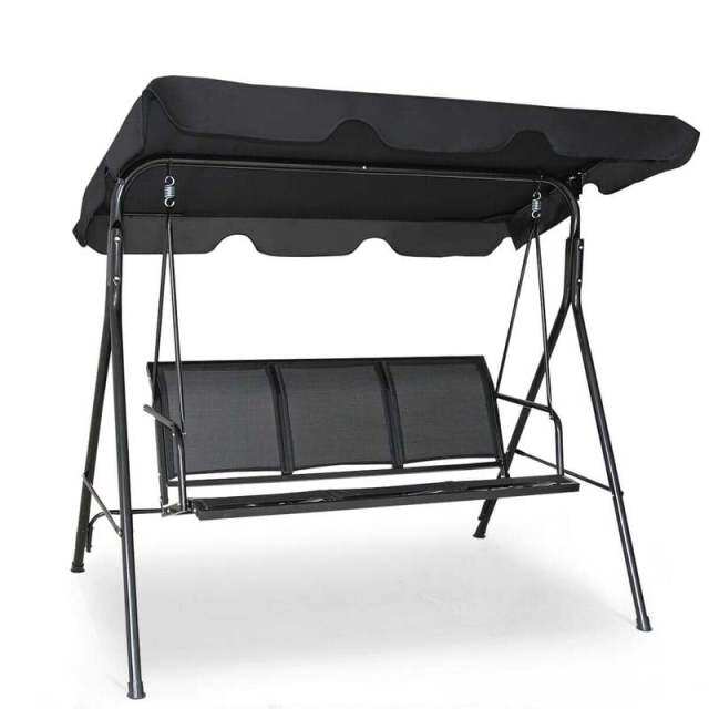 3-Person Outdoor Patio Swing with Adjustable Canopy & Steel Frame, Weather-resistant Porch Swing Bench for Garden, Yard, Poolside, Balcony
