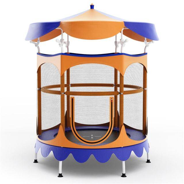 64" Mini Kids Trampoline, ASTM Approved Toddler Trampoline with Detachable Canopy, Safety Enclosure Net & Handrail for Indoor Outdoor Use