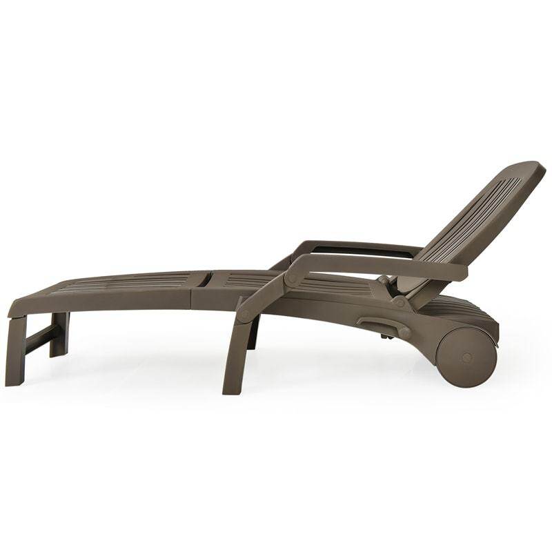 he Folding Outdoor Chaise Lounge, Weatherproof Plastic Lounge Chair with 6-Position Adjustable Backrest & Wheels for Poolside, Patio, Beach