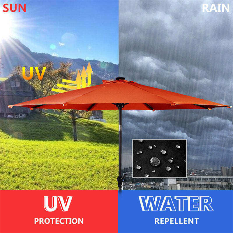 10FT Solar LED Patio Umbrella, Outdoor Steel Market Umbrella with 24 Lights, Crank & Tilt Adjustment for Backyard, Poolside, Garden