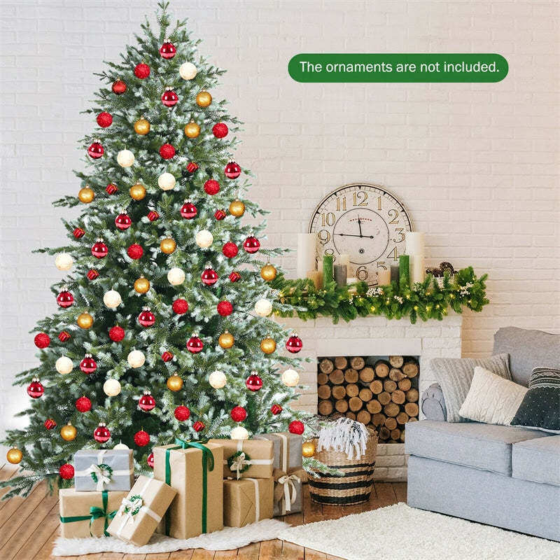 8FT Unlit Artificial Christmas Tree, Hinged Spruce Green Xmas Tree with Folding Metal Stand, 1658 Realistic PE & PVC Tips for Holiday Decor