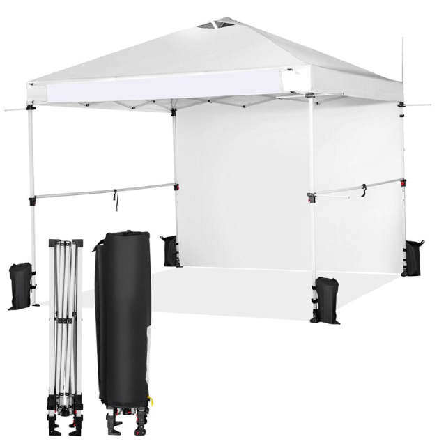 10' x 10' Commercial Pop Up Canopy Tent with Sidewalls, Roller Bag & Hanging Bars, Portable Instant Market Tent for Outdoor Events, Camping