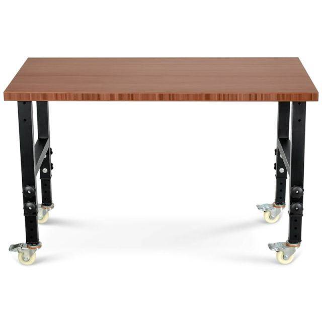 48" Heavy-Duty Mobile Workbench, Height Adjustable Work Table with Power Outlet, Removable Wheels, Bamboo Top for Garage Workshop, 2000 Lbs