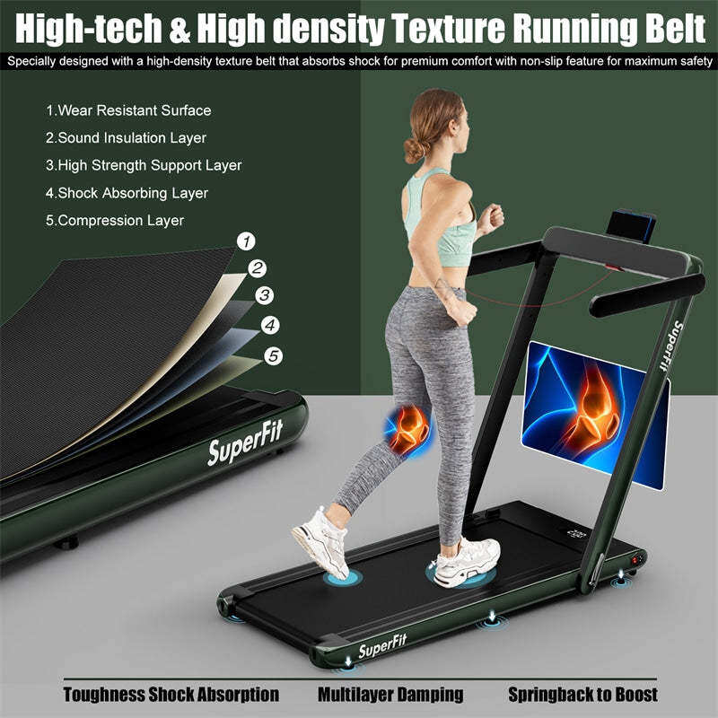 2-in-1 Folding Treadmill, 2.25HP Under Desk Treadmill with LED Display, APP & Remote Control, No Installation, Walking Jogging Machine for Home