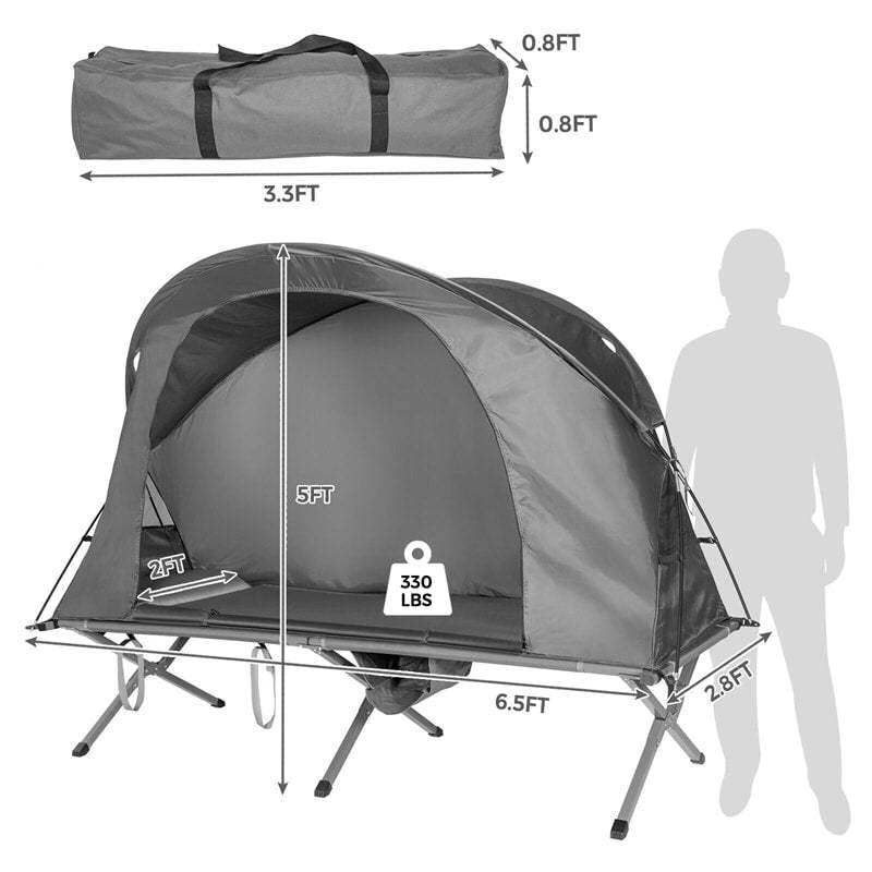 4-in-1 Folding Camping Cot Tent for 1 Person, Portable Elevated Off Ground Tent with Waterproof Cover, Air Mattress & Carrying Bag for Hiking