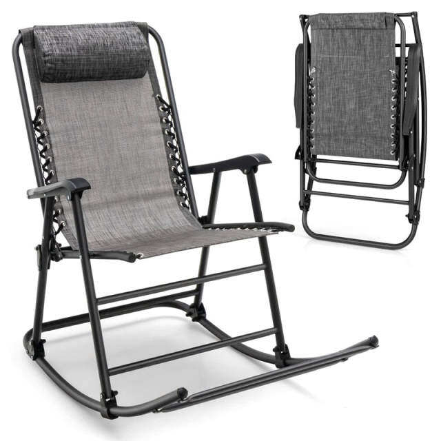 Zero Gravity Rocking Chair, Folding Camping Rocker with Headrest, Cozy Armrests & Footrest, Portable High Back Lawn Chair for Garden Patio h1