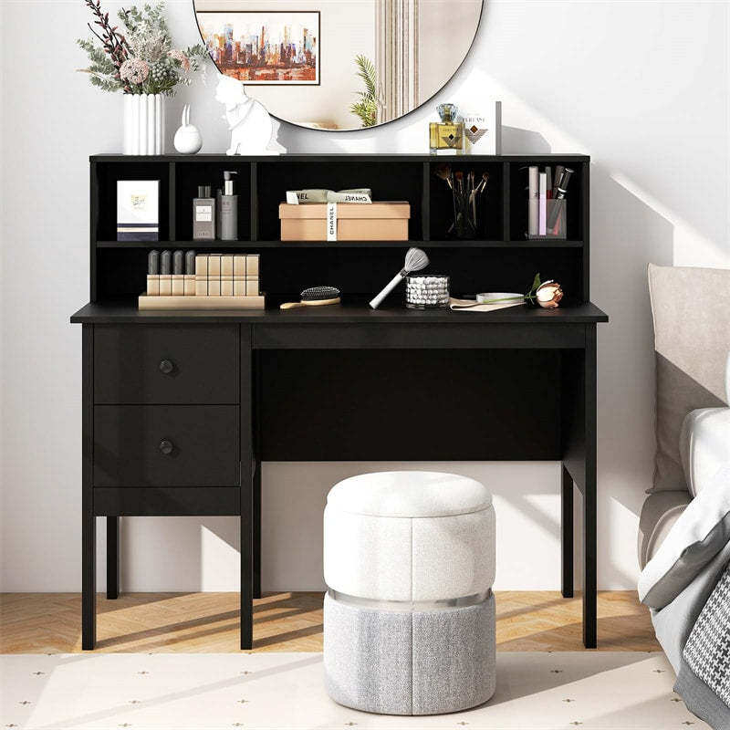 48" Computer Desk with Charging Station, 5-Cubby Hutch & 2 Drawers, Home Office Desk w/Power Outlets, USB/Type-C Ports for Bedroom, Small Space