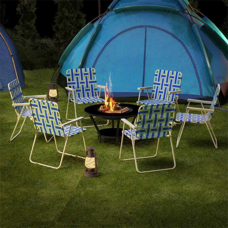 4 Pack Folding Beach Chairs Webbed Lawn Chairs Portable Lightweight Camping Chair with Armrest & Steel Frame