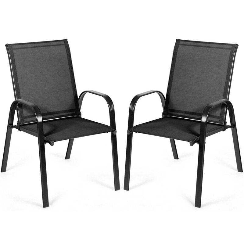 2PCS Steel Frame Sling Patio Chairs, High Back Outdoor Dining Chairs with Armrests & Breathable Quick-Drying Fabric for Backyard, Garden, Deck