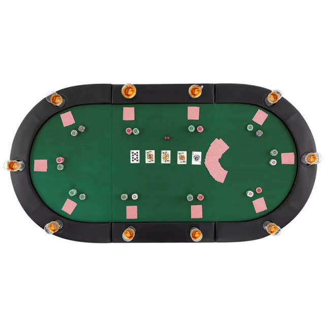 10-Player Foldable Poker Table Top, 84"x42" Portable Texas Holdem Poker Mat Layout with Carrying Bag & Cup Holders for Home Casino Games