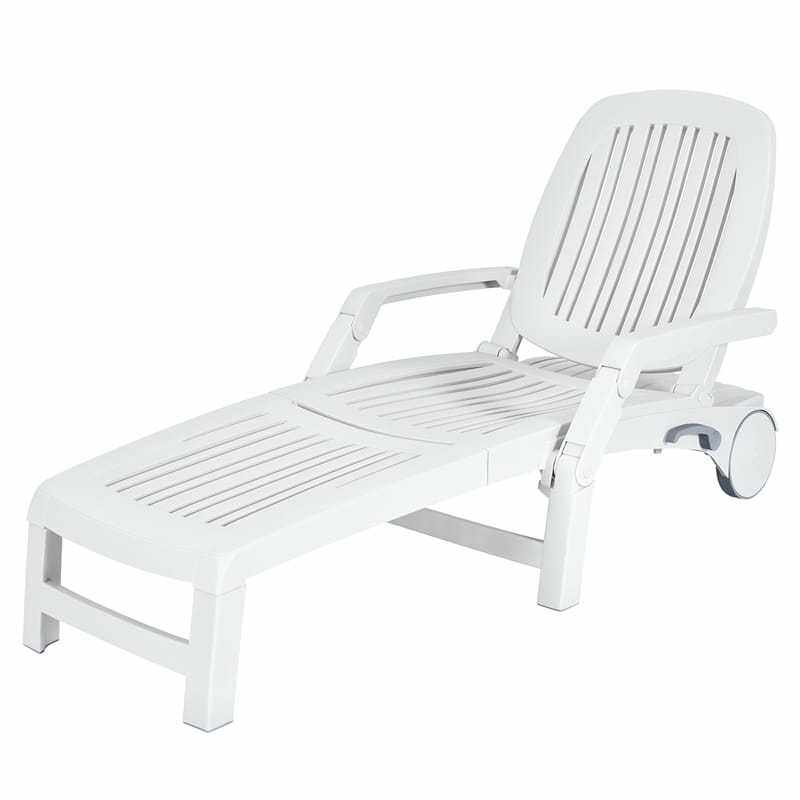 he Folding Outdoor Chaise Lounge, Weatherproof Plastic Lounge Chair with 6-Position Adjustable Backrest & Wheels for Poolside, Patio, Beach