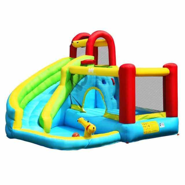 Inflatable Water Slide, 6-in-1 Bounce House Water Park with Slide, Splash Pool, Climbing Wall & Basketball Hoop for Kids, Indoor/Outdoor Backyard Fun