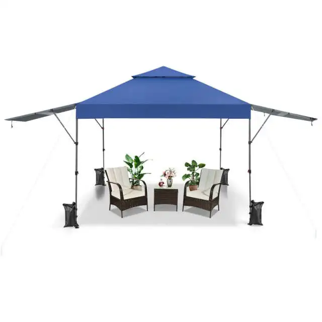 10'x17.6' Pop-up Canopy Tent with Adjustable Dual Awnings & Wheeled Bag, 2-Tier Outdoor Instant Canopy Tent, Easy Setup for Patio Market Picnic