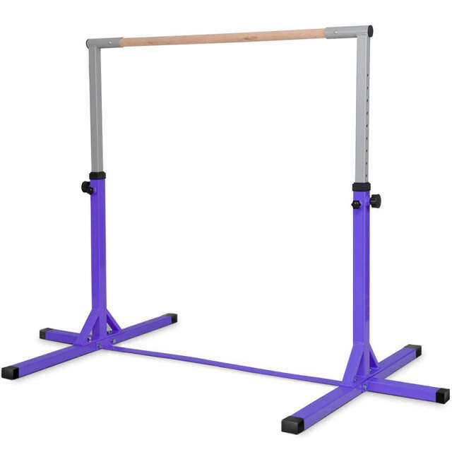 Steel Gymnastics Training Bar, 3' to 5' Height Adjustable Kip Bar with Double Locking Mechanism, Junior Horizontal Bar for Home Practice
