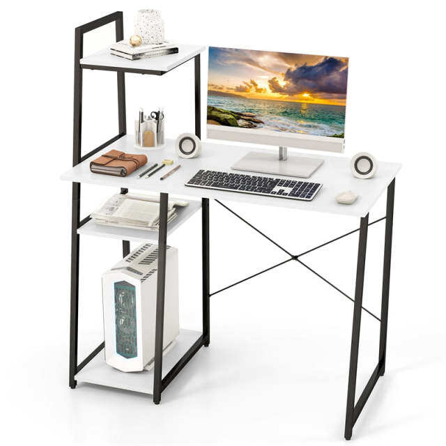 Computer Desk 47.5” Home Office Desk with Side Bookshelf & Host Stand, Metal Frame PC Laptop Workstation Study Writing Desk for Small Spaces