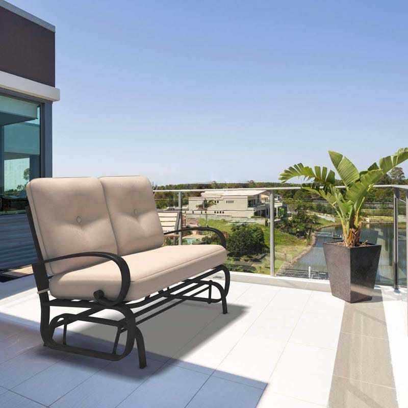 2-Person Outdoor Glider Bench with Thick Removable Cushions & Steel Frame, Patio Swing Glider Loveseat for Poolside, Porch, Garden, Balcony