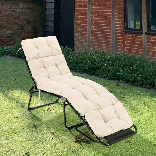 73" Thick Waterproof Outdoor Chaise Lounge Cushion with String Ties, All-Weather Patio Recliner Chair Pad for Poolside, Garden & Indoor Use