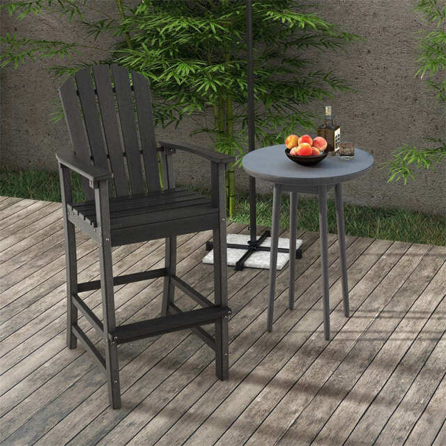 Outdoor HDPE Adirondack Bar Stools Set of 2, 30" Tall Adirondack Chairs with High Backrest & Footrest, 360LBS Capacity for Poolside, Patio