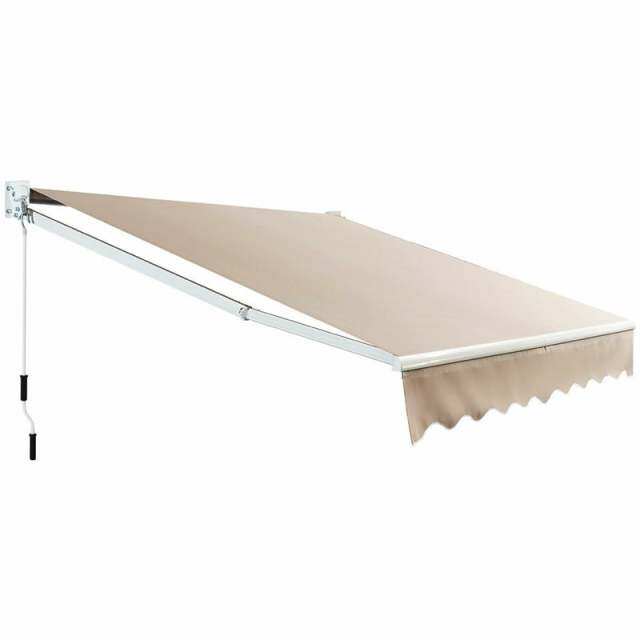 8x6.6FT Manual Retractable Awning, Aluminum Patio Sun Shade with Crank Handle, UV & Waterproof Awning Cover for RVs, Balcony, Porch, Window