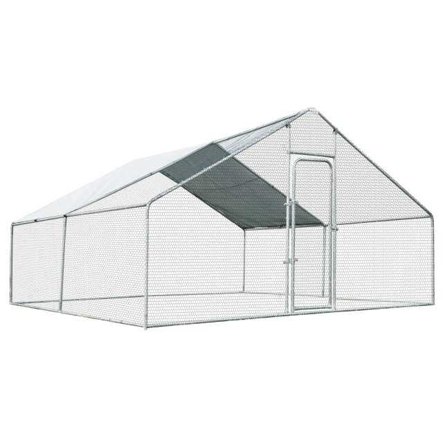 13' x 13' Large Metal Chicken Coop, Walk-in Poultry Cage with Waterproof Cover, Hen Run House Rabbits Habitat for Outdoor Backyard Farm