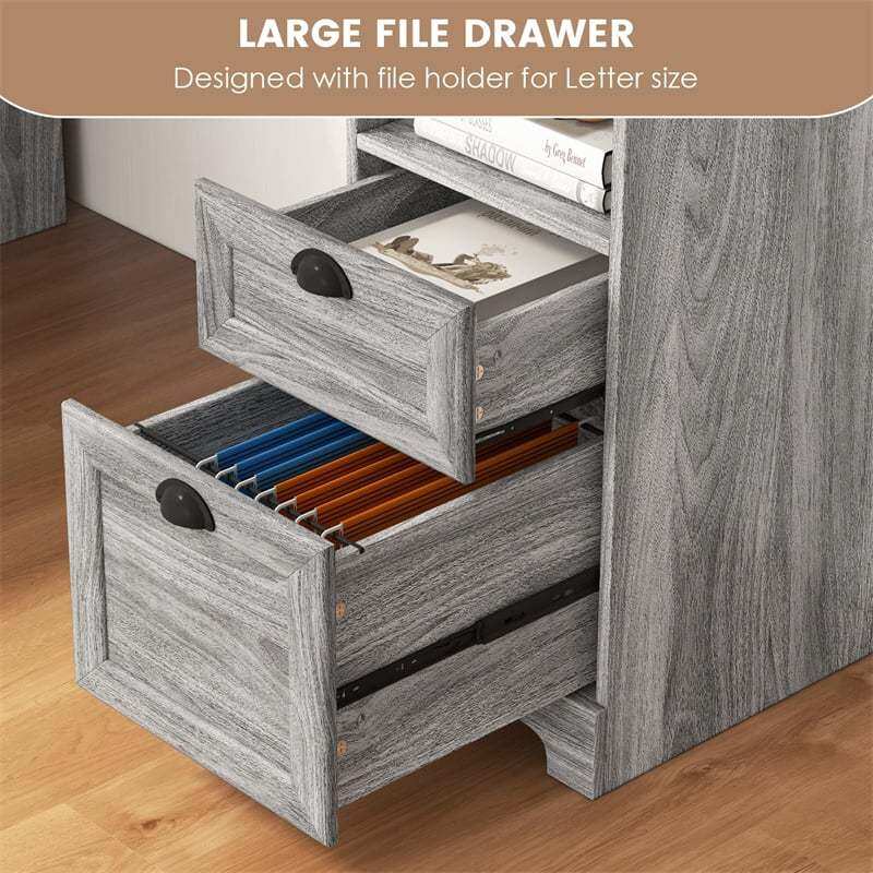 66" L-Shaped Office Desk, Modern Executive Corner Computer Desk with Power Outlets, Storage, Adjustable Shelf, Keyboard Tray for Working Writing