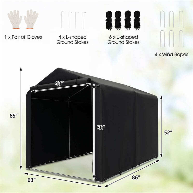 7x5.2FT Portable Shed, Heavy Duty Storage Tent Shelter with Roll-up Zipper Door, Waterproof Outdoor Storage Shed for Bikes, Motorcycles, Garden Tools