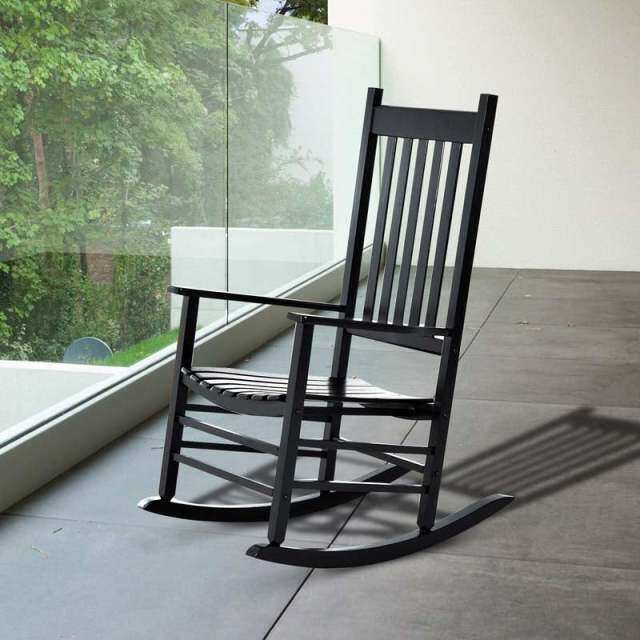 Oversized Acacia Wood Rocking Chair, High Back Patio Porch Rocker with Armrests & Slat Seat for Indoor & Outdoor Use