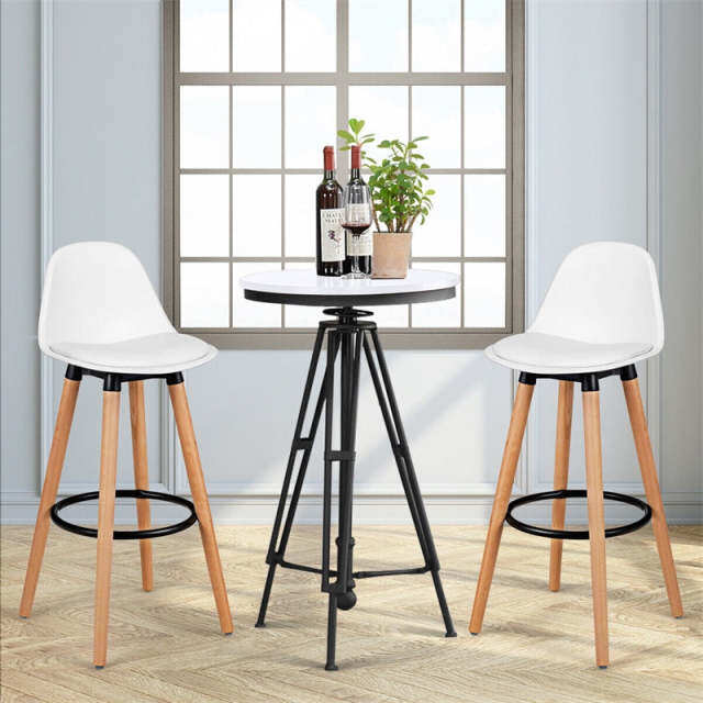 28.5" Mid-Century Barstool Set of 2 Armless Dining Pub Chair with PU Leather Seat & Round Metal Footrest