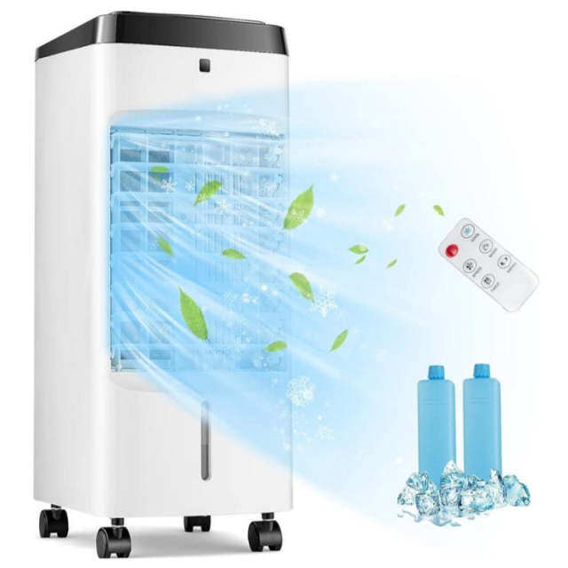 3-in-1 Portable Evaporative Air Cooler, Quiet Swamp Cooler with Remote Control, 9Gal Water Tank, Ice Packs, 70° Oscillation for Home Office, Bedroom