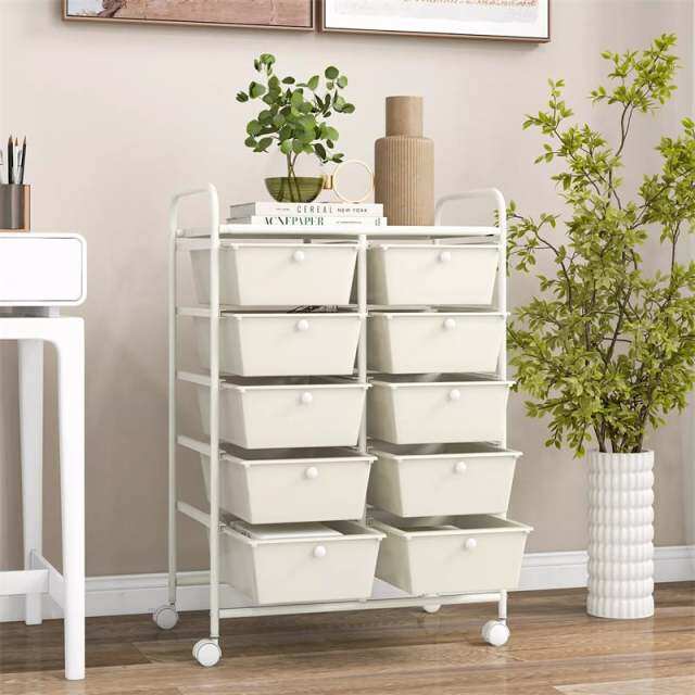 10 Drawer Rolling Cart, Storage Cart Organizer with Wheels, Mobile Utility Cart for Classroom, Office, Home, Craft, Art, Paper, Salon