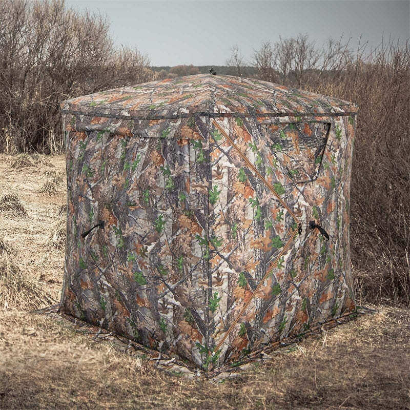 See Through Hunting Blind Tent 270 Degree 2-3 Person Portable Pop Up Ground Blind with Sliding Windows, Zippered Door & Carrying Bag