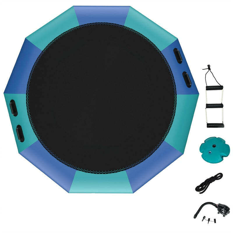 10FT Inflatable Water Trampoline, Recreational Water Bouncer with Electric Pump, Safety Ropes & Rope Ladder for Lakes & Pools