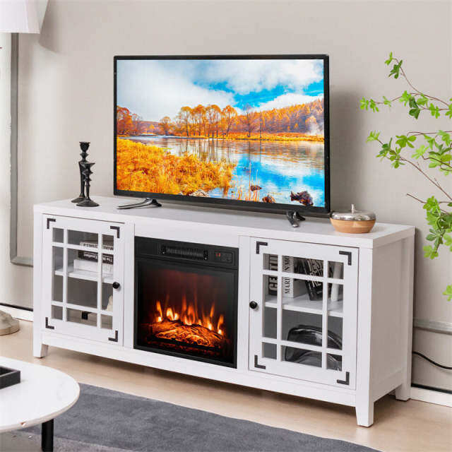 58" Electric Fireplace TV Stand for TVs up to 65", Entertainment Center with 1400W Fireplace, Remote Control, Thermostat & Adjustable Shelves